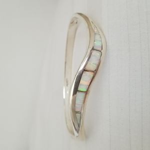 Sterling Silver Mother of Pearl Inlay Bangle Bracelet